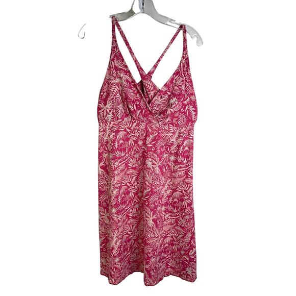 Patagonia Amber Dawn Dress Women L Pink Floral Criss Cross Back Worn Wear - Picture 1 of 8